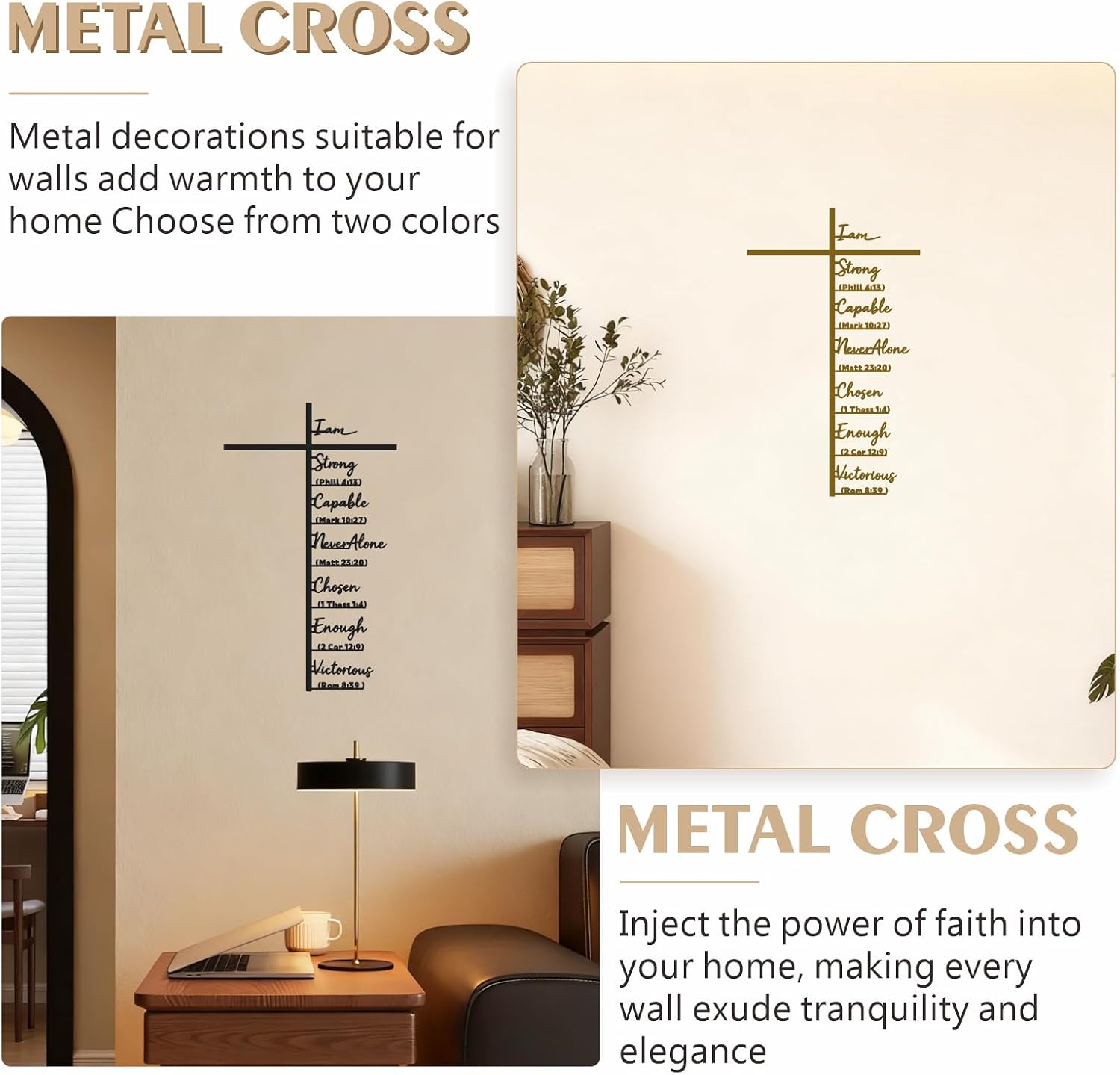 Qtaikong Large Metal Cross Wall Art with Scripture - Christian Religious Wall Decor, Jesus Home Church Wall Hanging, Scripture-Inspired Christian Gift for Christians(15 inch)