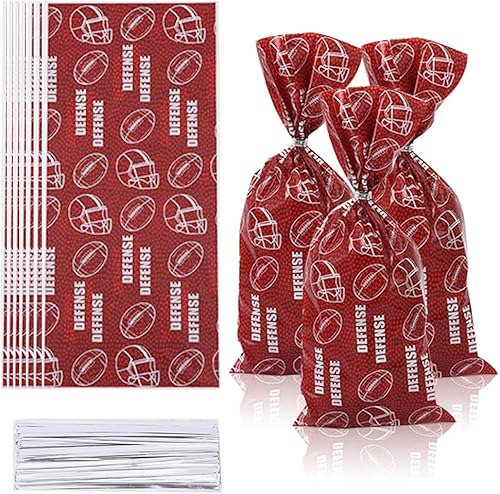 Miniatura 7 de ALIBBON 100 bolsas de celofán de fútbol, bolsas de dulces de fútbol, bolsas de galletas, bolsas sellables con calor de fútbol con 100 lazos