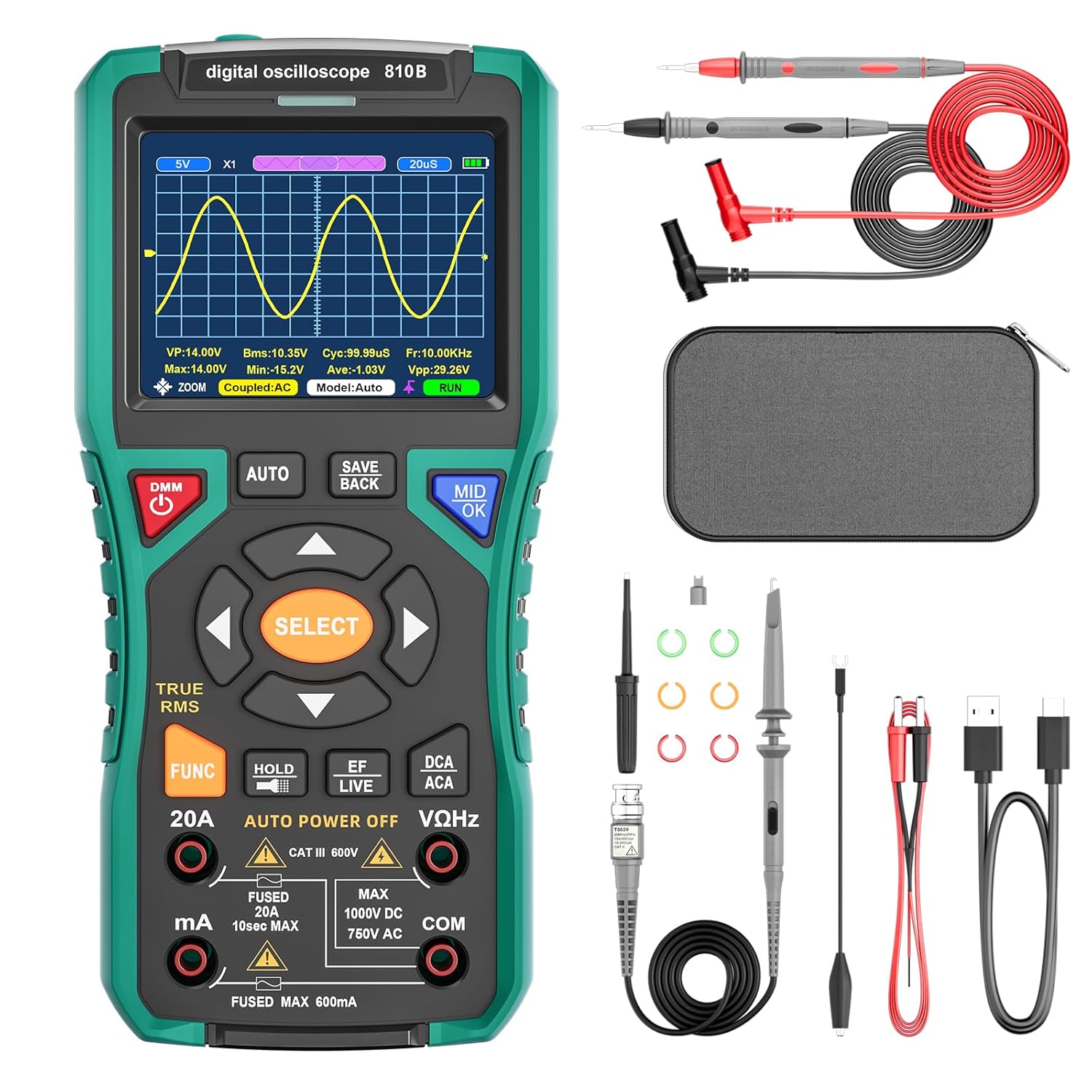 Handheld Oscilloscope Automatic Multimeter: 10MHz Bandwidth and 50MSa/s Sampling Rate - for Measurement on a Wide Range of Electronic Equipment and Devices