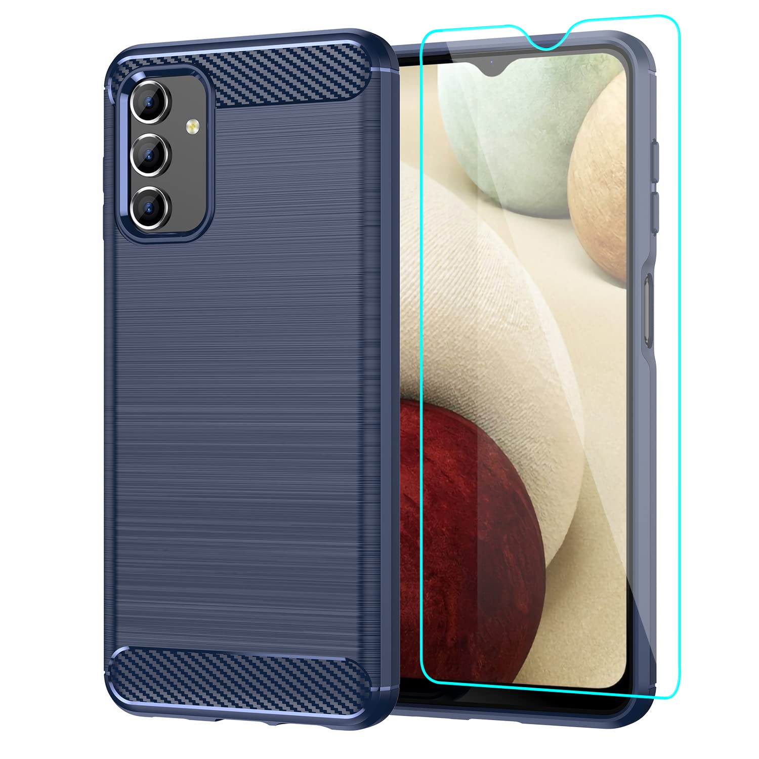 yuanming for Galaxy A13 Case,with HD Screen Protector,Shock-Absorption Flexible TPU Bumper Cove Soft Rubber Protective Case for Samsung Galaxy A13 5G (Blue Brushed TPU)