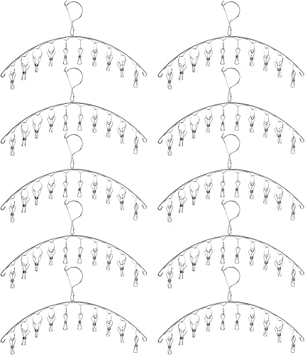 Suwimut Paquete de 10 perchas de secado de ropa con 10 clips, colgadores de secado de ropa de acero inoxidable para calcetines, clip resistente al