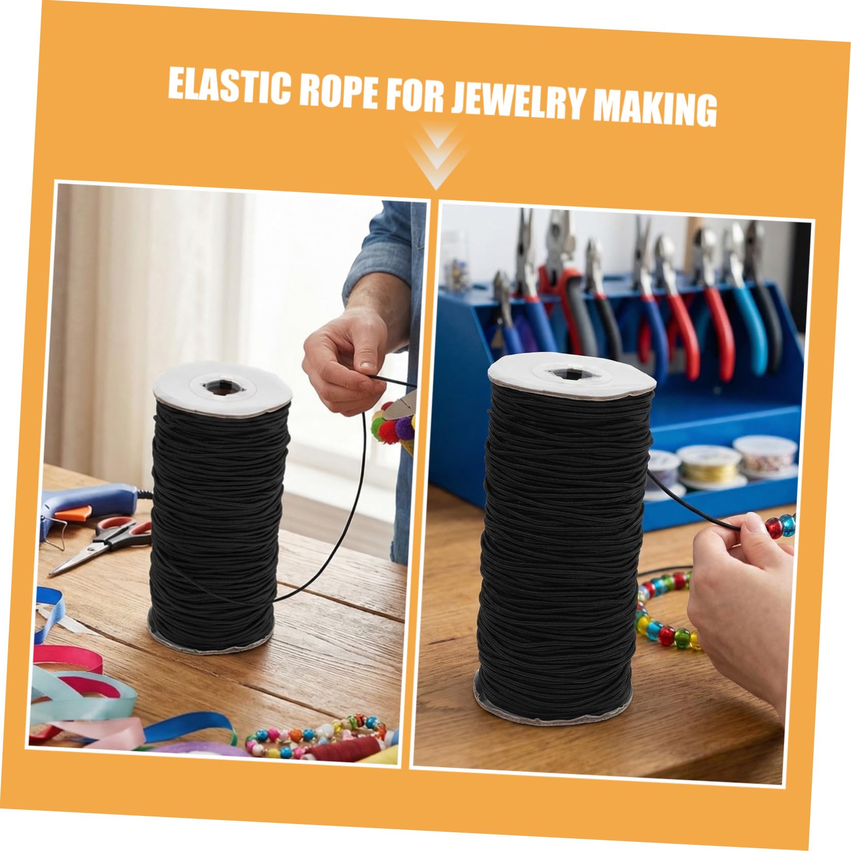 Cordino Elastico per Gioielli 3 Mm Nero 100 Iarde Filo per Perline Braccialetti Collane Fai da Te Artigianato e Cucito