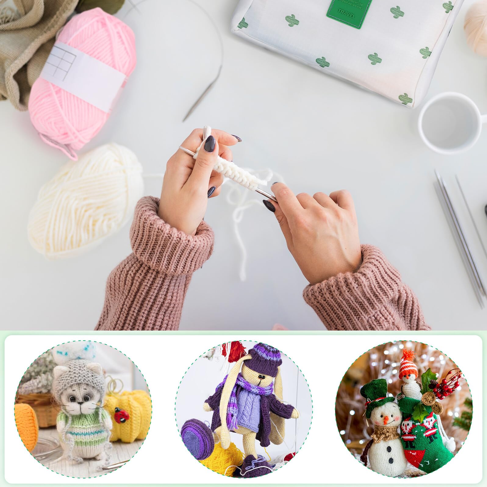 BELLIFFY Kit de Crochet para Principiantes con white de Plástico Hilo Ganchos Resistentes y Accesorios Completos con Bolsa Portátil para Manualidades