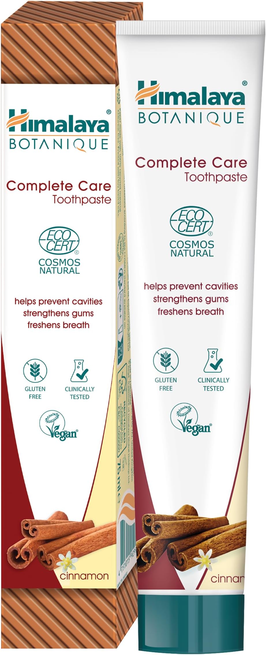 Ecocert Cosmos Natural Certified Himalaya Botanique Complete Care Herbal Toothpaste Cinnamon Flavor, Fights Plaque, Freshens Breath, Fluoride Free, Gluten & SLS Free, 75 ml