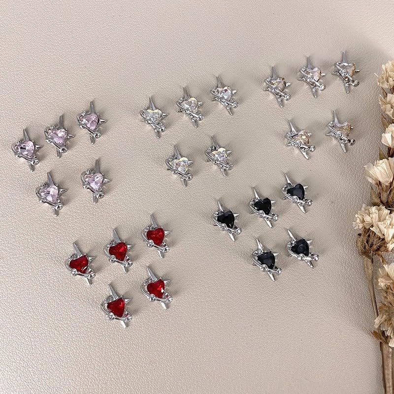 Alloy Nail Charms 10x15.5mm 3D Rhinestone Stars Hearts Saturn Cute Trendy Girl Nail Art Decorations,01
