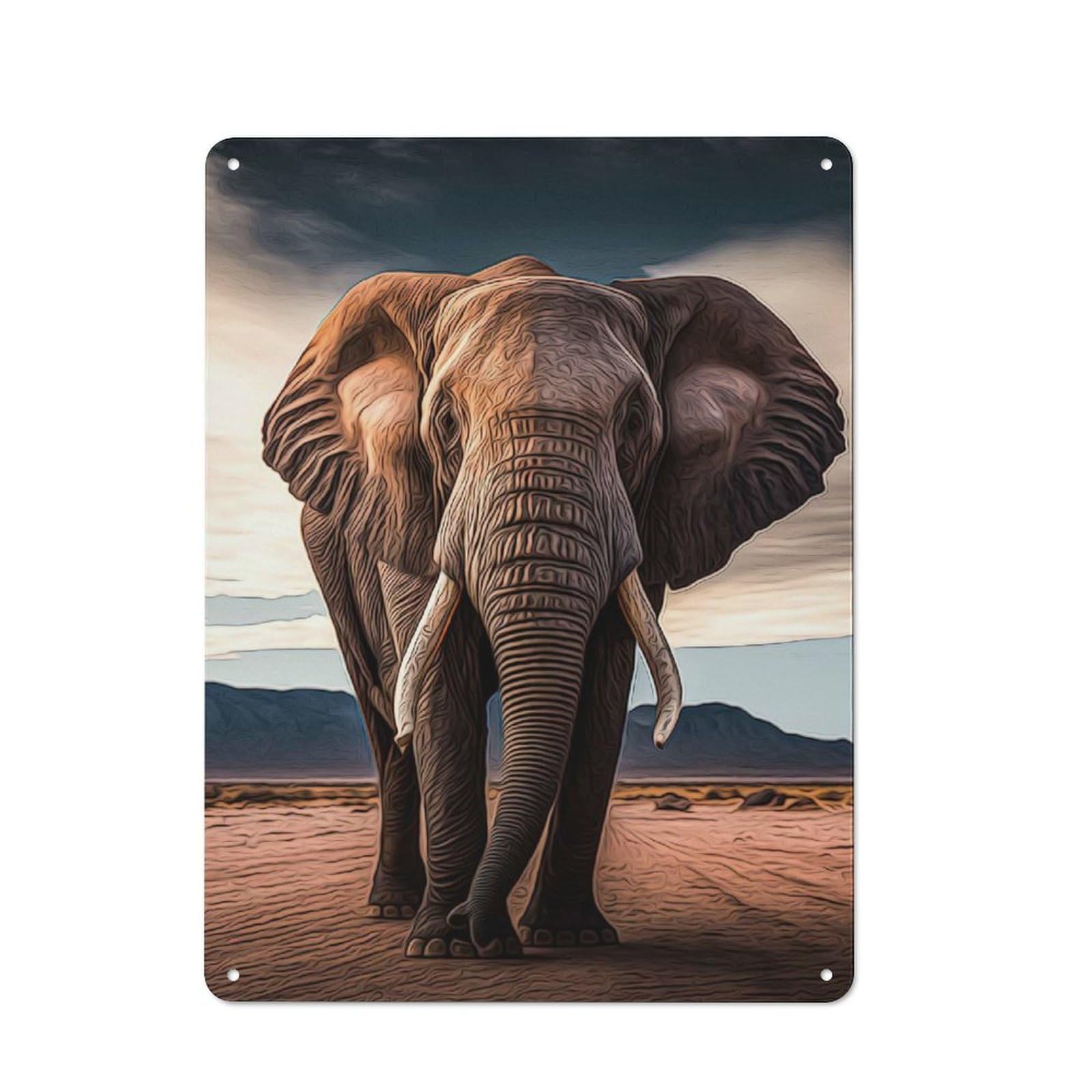 Junmoney Style-17 Tin Wall Plaque 40X30cm With Elephant For Workshop Wall, With Clear Retro Wall Decor Character