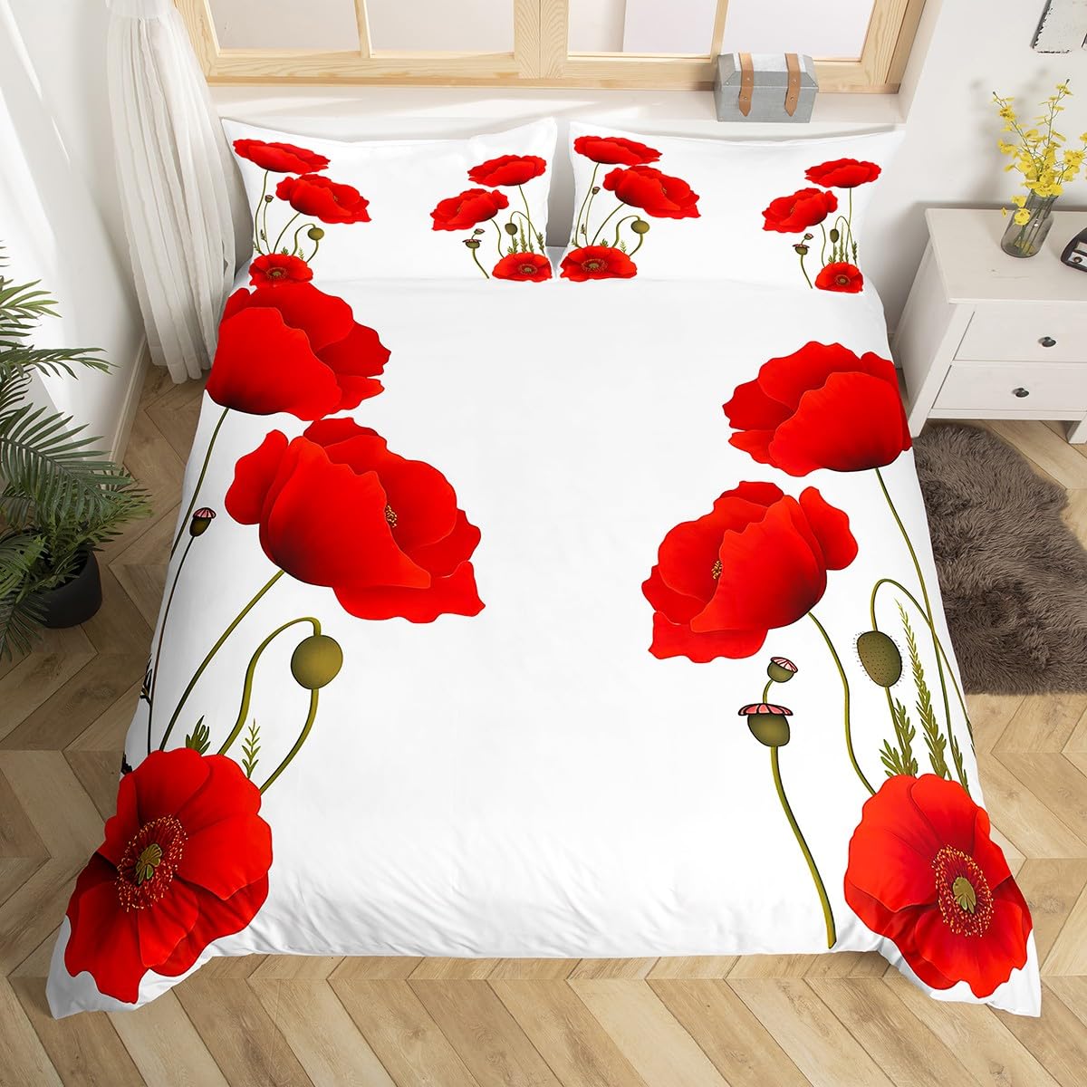 Manfei Red Flower Kids Duvet Cover Set Single Size - Image 3