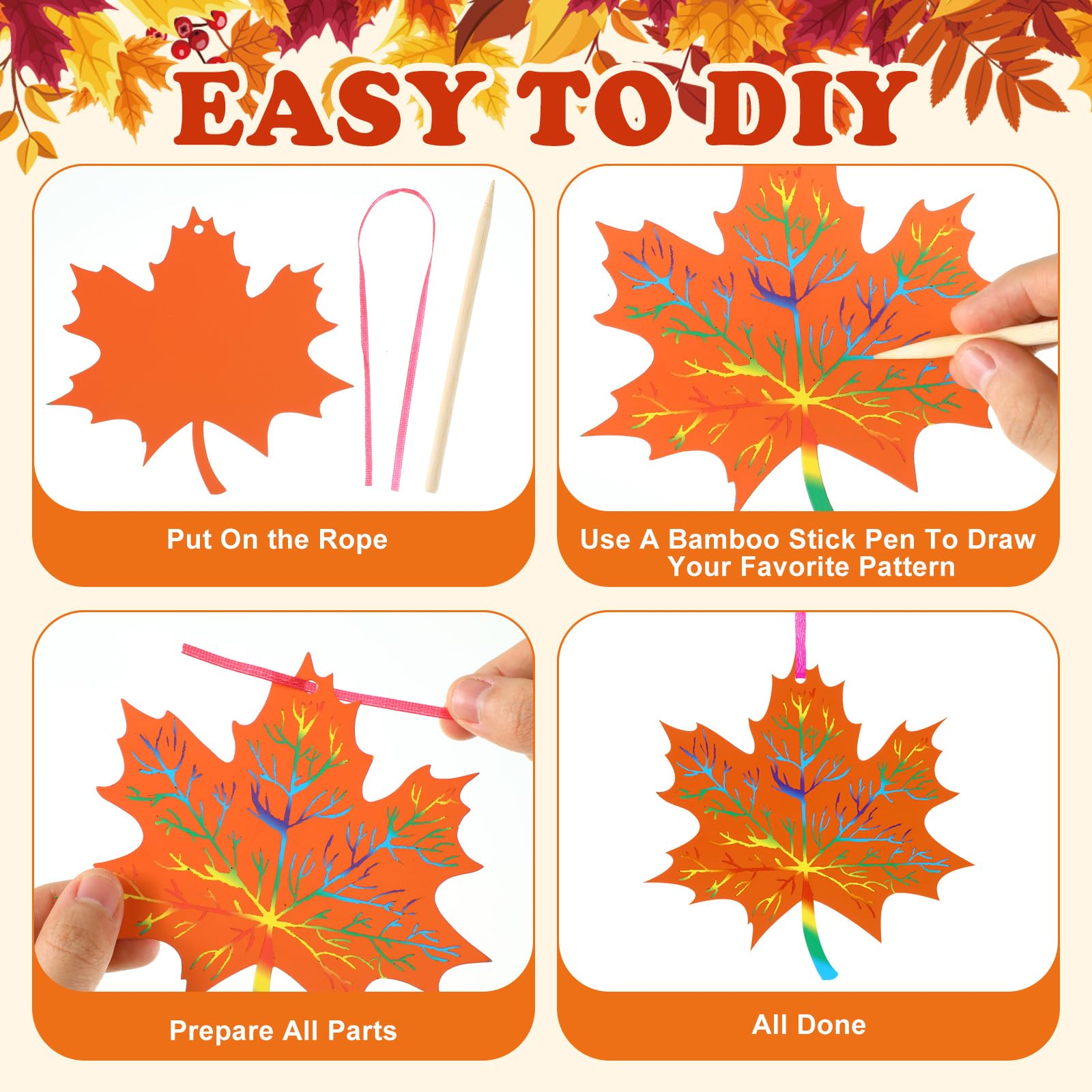 Frienda 80 Sets Herbst-Kratzblätter, bunte Farbe, Ahornblätter, Kunst, Thanksgiving, Herbst-Ornamente für Klassenzimmer-Aktivitäten, Partygeschenke, 8 Designs