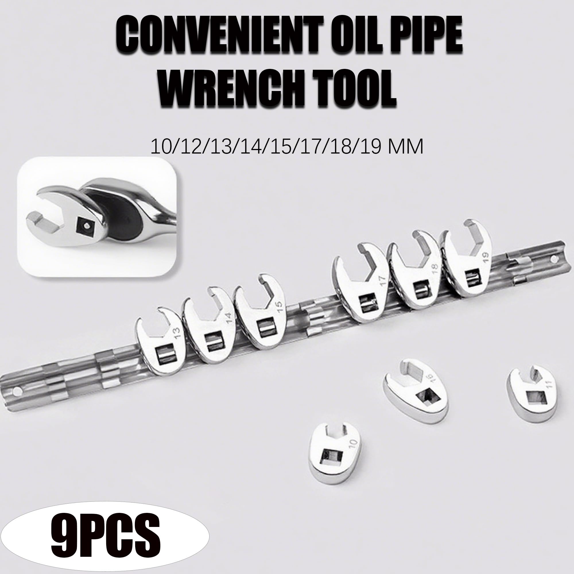 9PCS Teiliges Krähenfußschlüssel-Set, 10-19mm, Auto Reparatur, Maschinenreparatur, 4S Shop Reparatur Artefakte, Ideal Für Enge Räume, Befestigungselemente mit Hülsenwerkzeugen