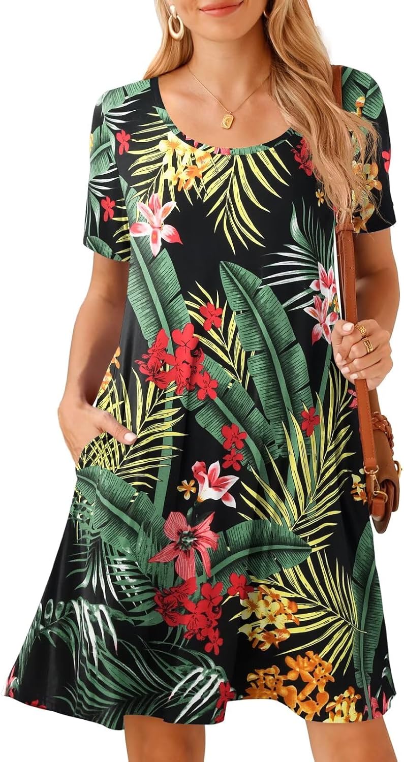 BELAROI Womens Plus Size Casual Dresses Summer Tshirt Dress Swing Short Sleeve Vacation Beach Coverup