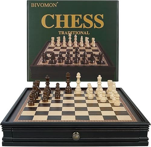 Miniatura 2 de Juego de ajedrez de madera de 12.5 pulgadas, piezas de ajedrez magnéticas con 2 cajones de almacenamiento integrados, juego amplio de ajedrez para