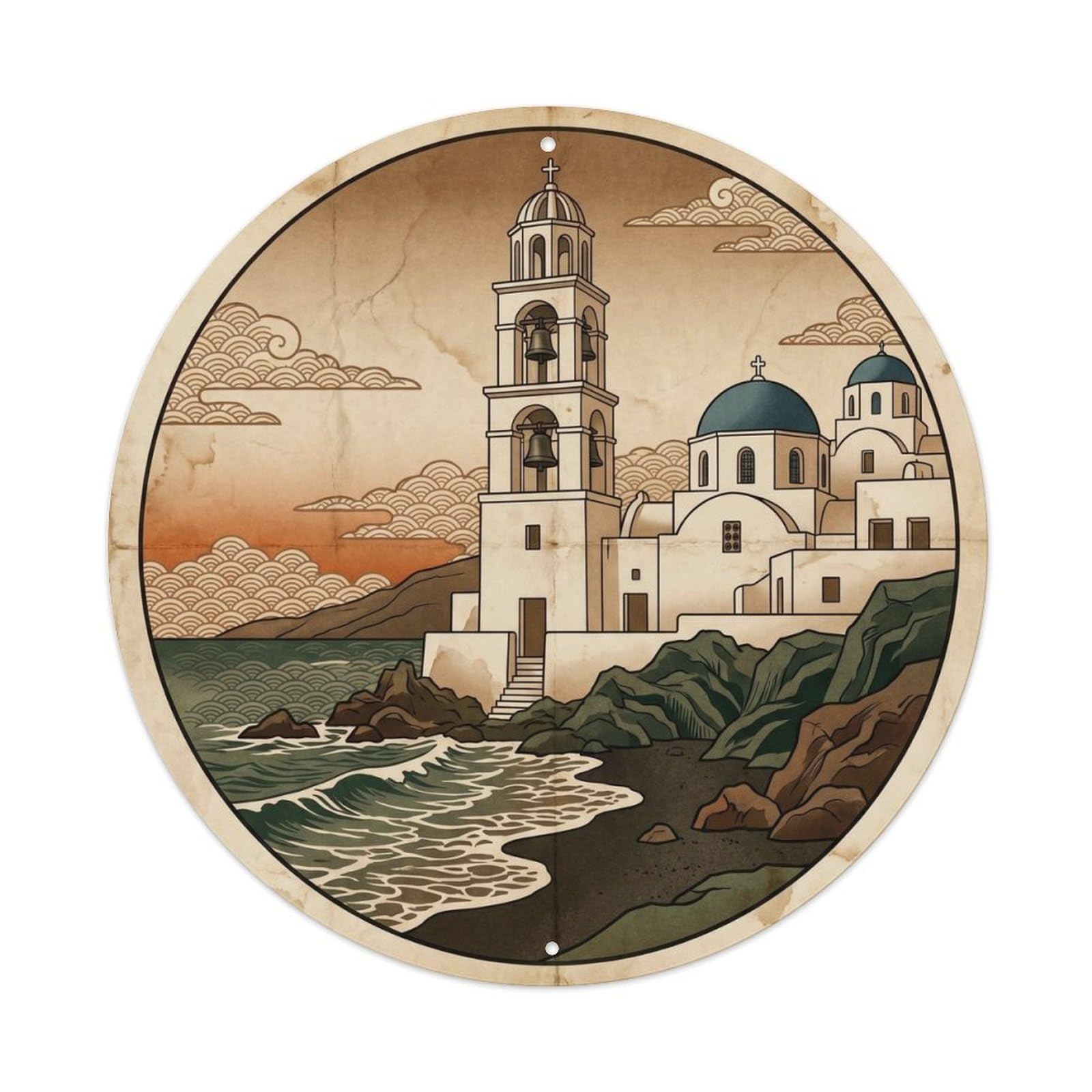Perissa Church Bell Tower Santorini Greece Greek Island Metal Tin Sign