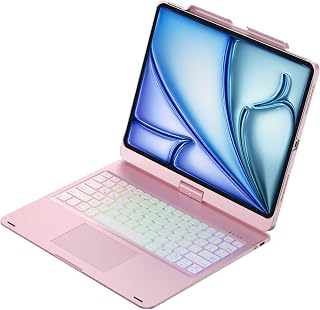 Keyboard Case for 13 inch iPad PRO (M5/2025, M4/2024), Air 13 inch (M4/M3/M2) and PRO 12.9 inch (6A/5A/4A/3A Generation), 360° Rotatable, Backlit Keyboard, Pink