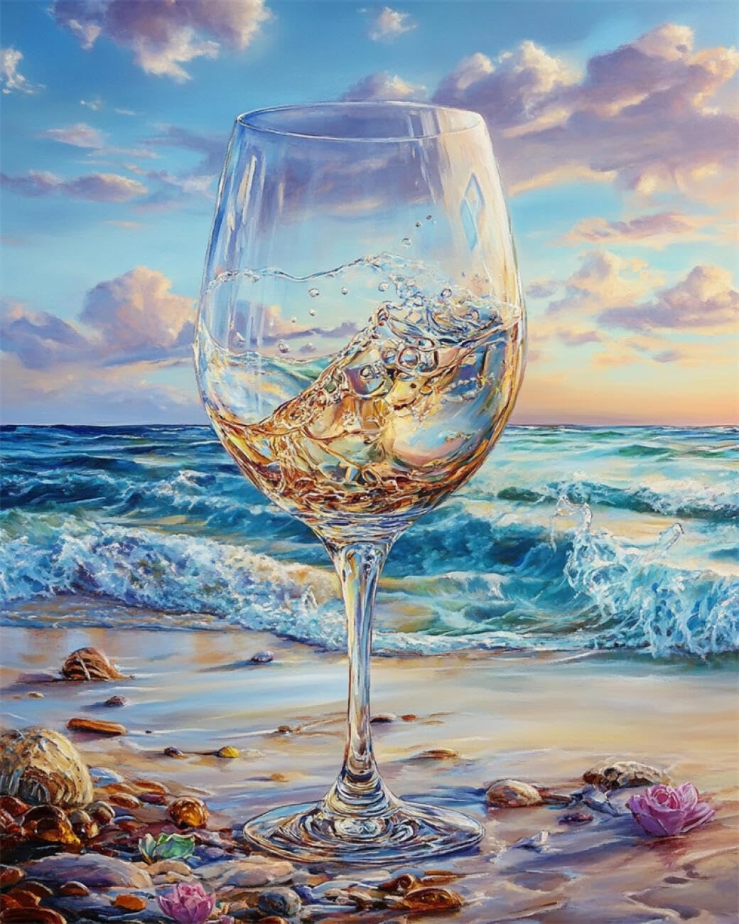 Rkflgew E Diy Bead Mbroidery Kits Cup And Waves 30X40cm