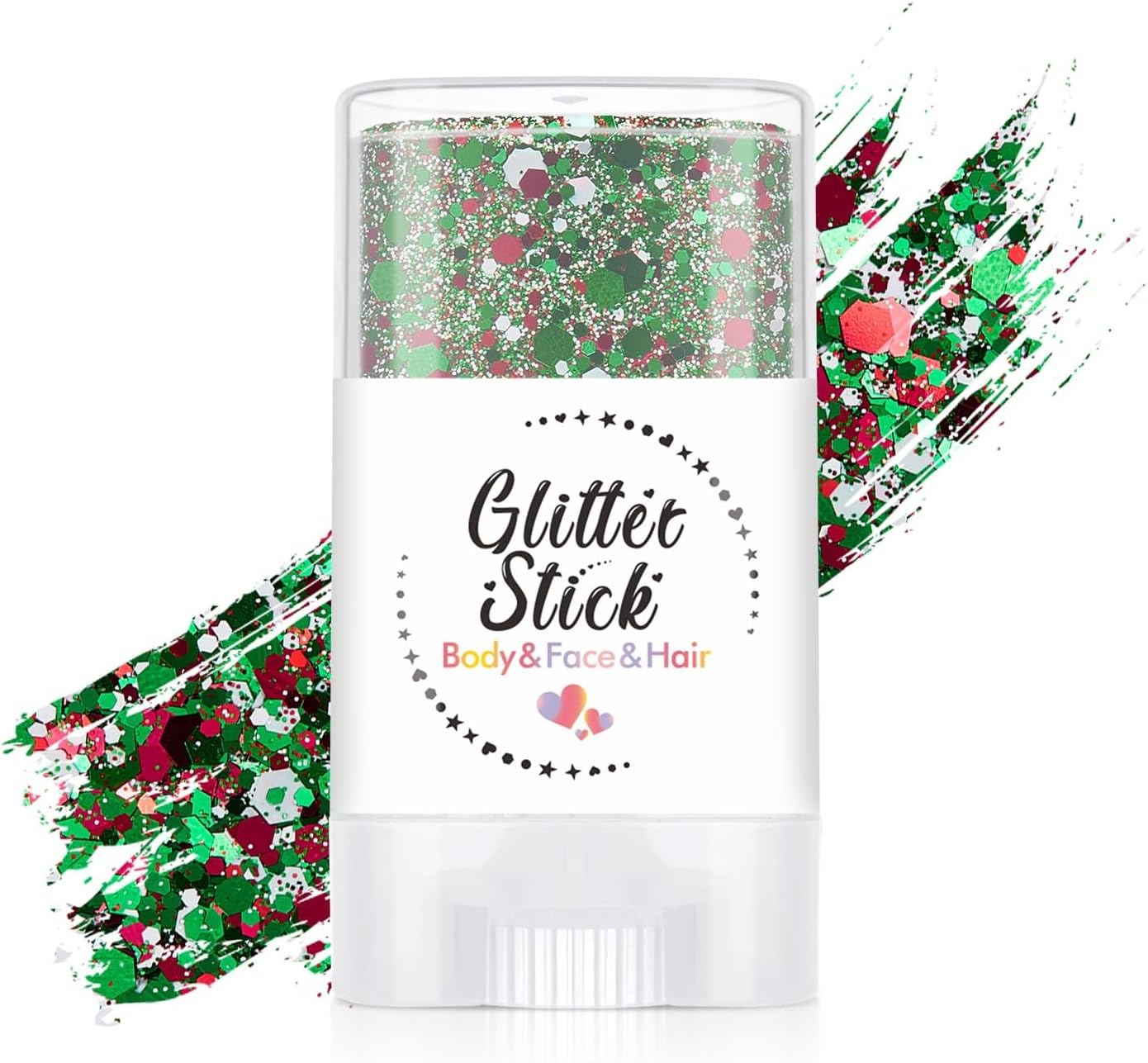 Mexico Face Glitter Stick, World Cup Rave Carnival Singer Concert Accessories for Women Chunky Sequins Glitter Makeup Gel. (Red & White & Green)