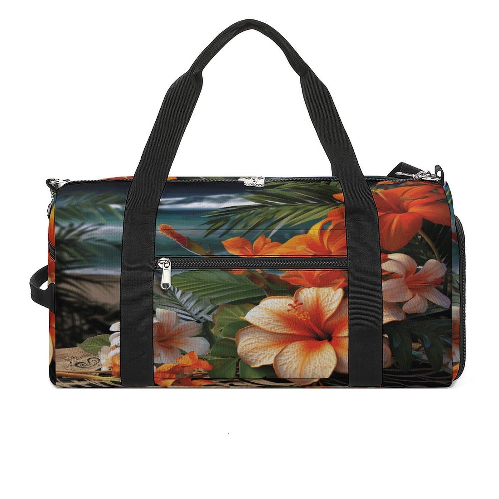Turnbeutel für Damen und Herren, Motiv: tropische Blumen und Dekorationen, wiederverwendbar, Turnbeutel mit Schuhfach, Stil, Einheitsgröße, modern, Stil:, Einheitsgröße, Modern