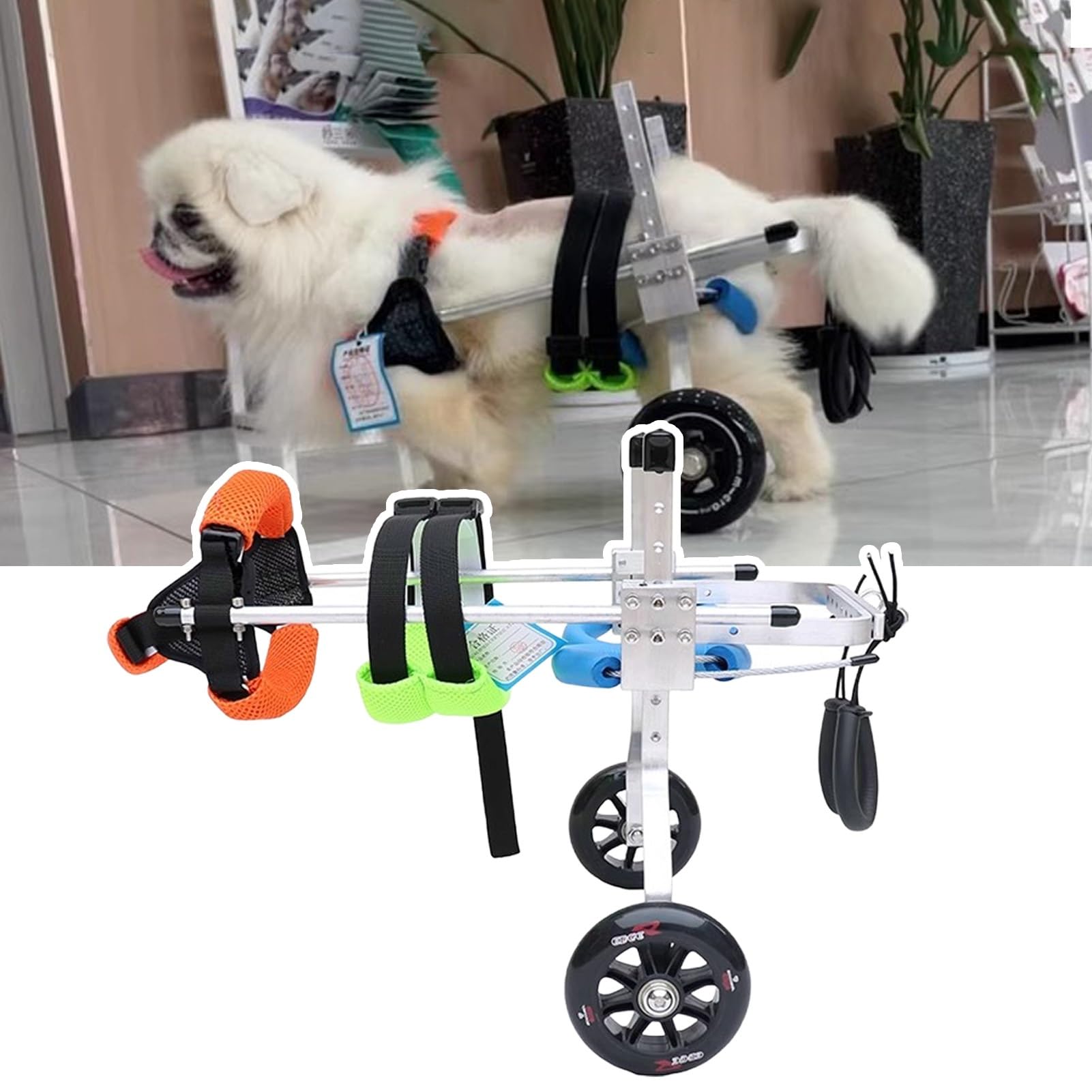 Silla de ruedas de aluminio para perro, ayuda a la movilidad canina de 2 ruedas, tamaño ajustable para B medianas, color rojo, silla de ruedas de apoyo para mascotas para rehabilitación (XS-ancho)