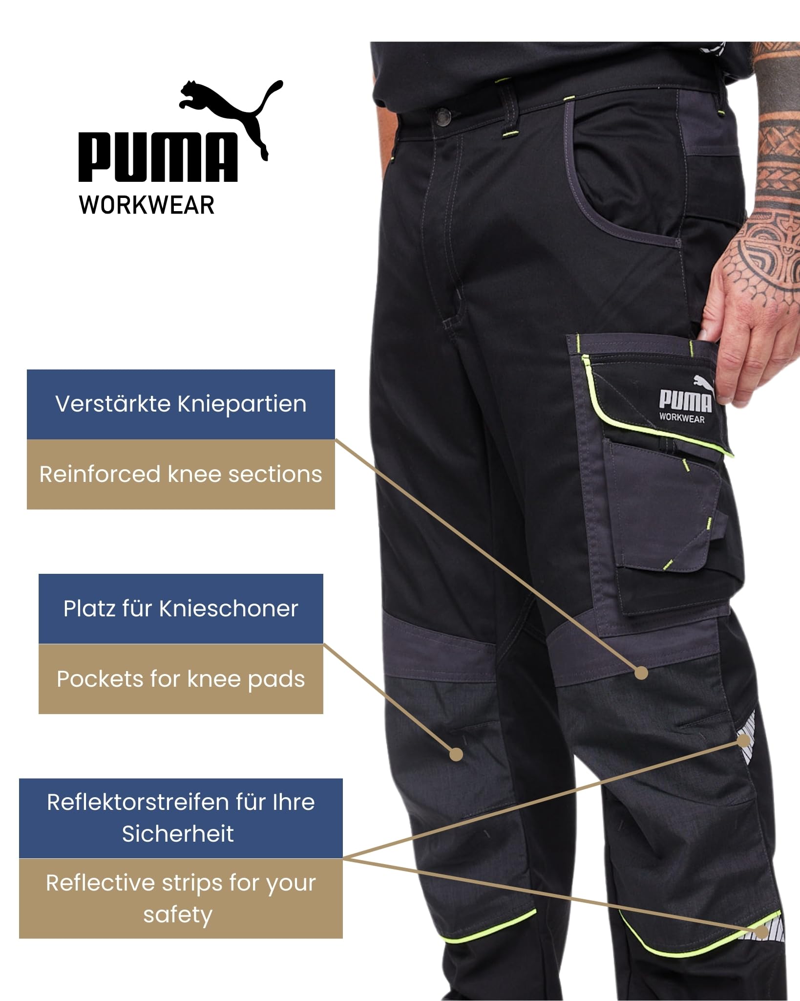 PUMA Workwear Precision X Pantalon de Travail pour Hommes, Nombreuses Poches & Genoux renforcés - Idéal pour Les Artisans, Les ouvriers de Production et de Construction