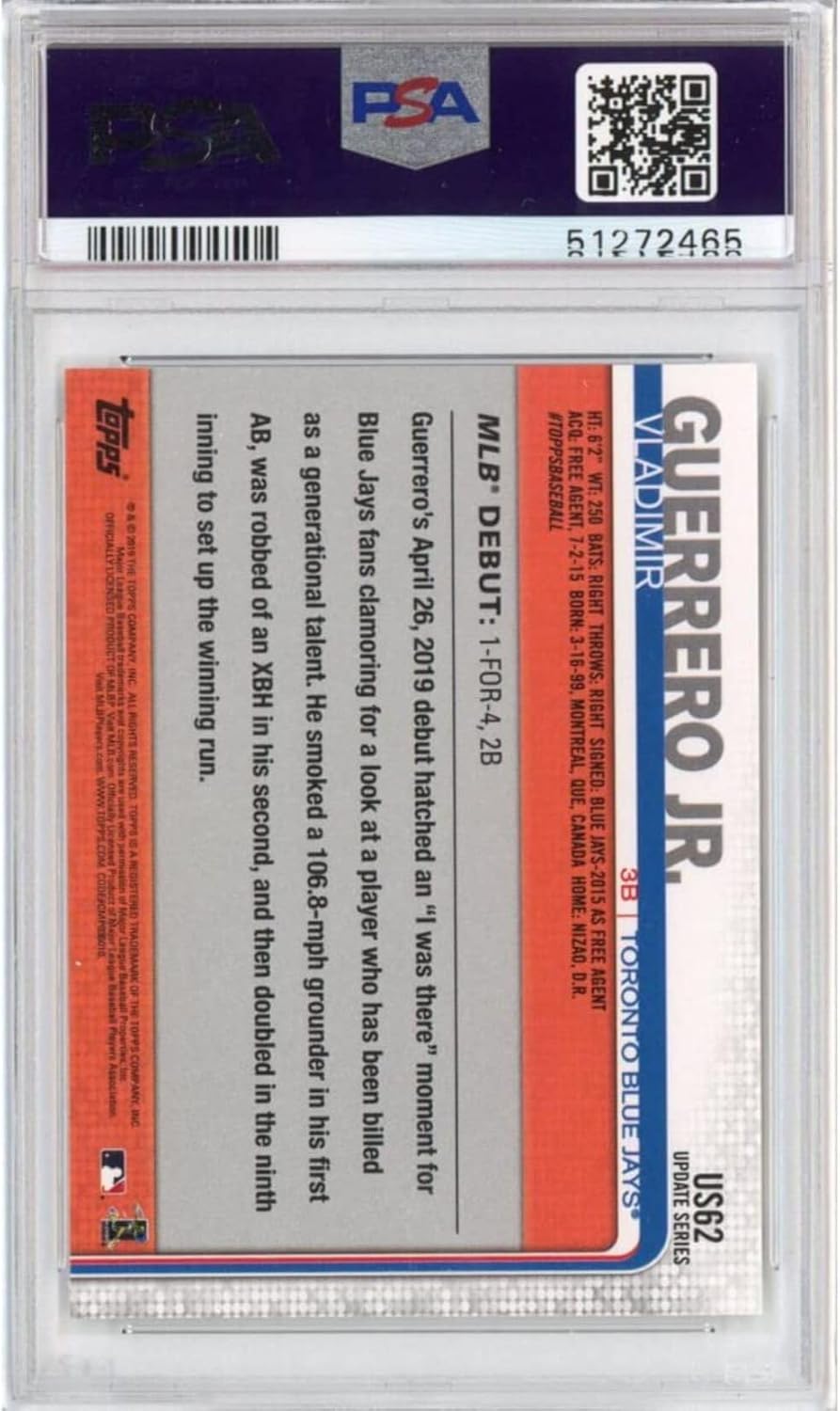 Graded 2019 Topps Update Vladimir Vlad Guerrero Jr. #US62 Rookie RC Baseball Card PSA 10 Gem Mint