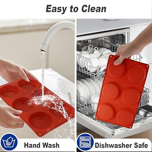 Miniatura 5 de Paquete de 3 moldes de silicona para huevos, 3 x 0.7 pulgadas, redondos, para magdalenas inglesas y desayunos, molde antiadherente reutilizable para