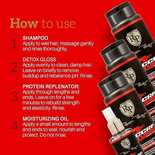 Miniatura 6 de Robson Peluquero CCRP Turbo - Juego de cuidado del cabello prequímico, reconstructor de 4 pasos y desintoxicación de carbón activado (3 x 10.1 onzas