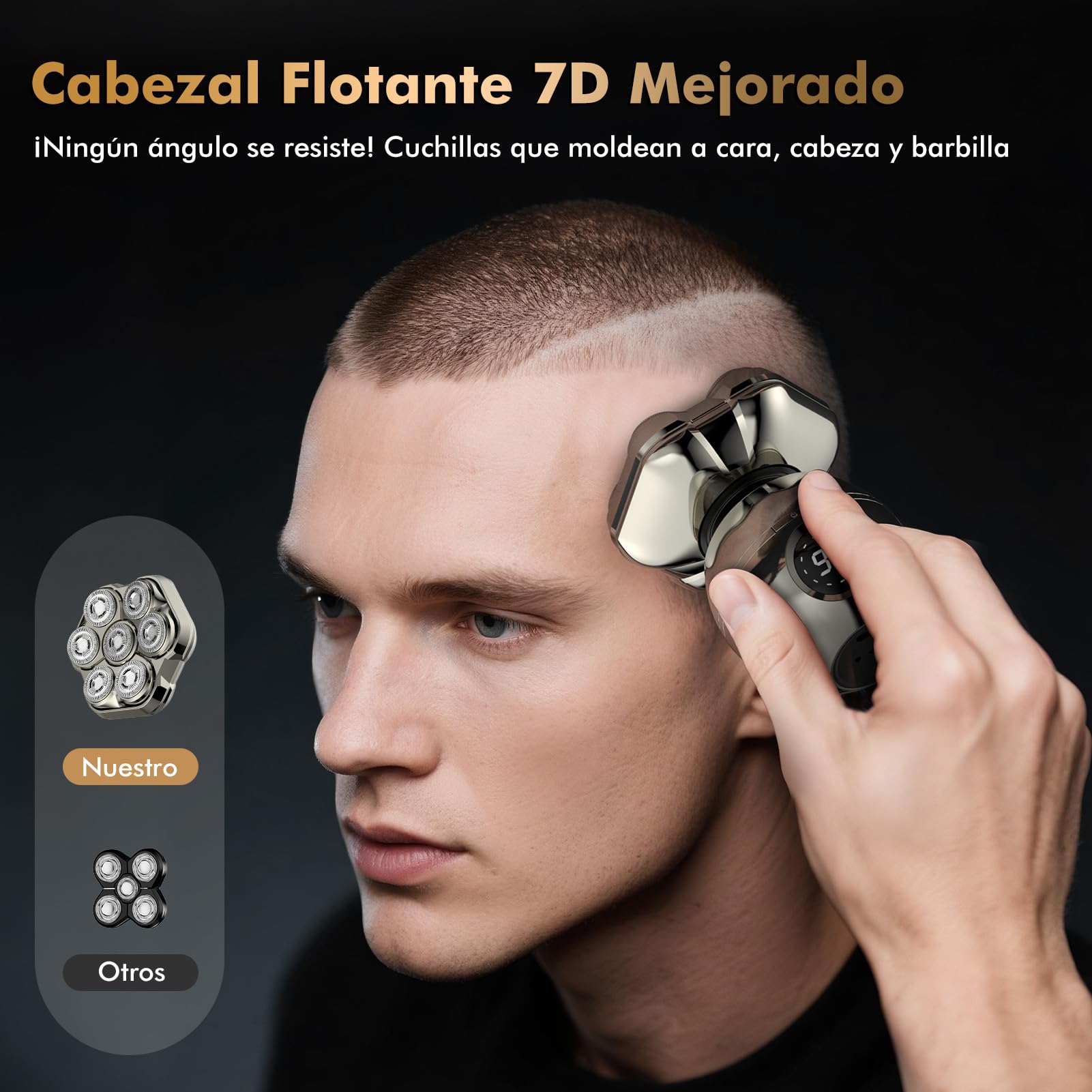 Afeitadora Cabeza Hombre, 6 en 1 Afeitadora Electrica Hombre para Calva con 7 Cuchillas Magnéticas Flotantes.,Impermeable IPX7, Maquina Afeitar Cabeza,Recortadora Barba con Pantalla LED