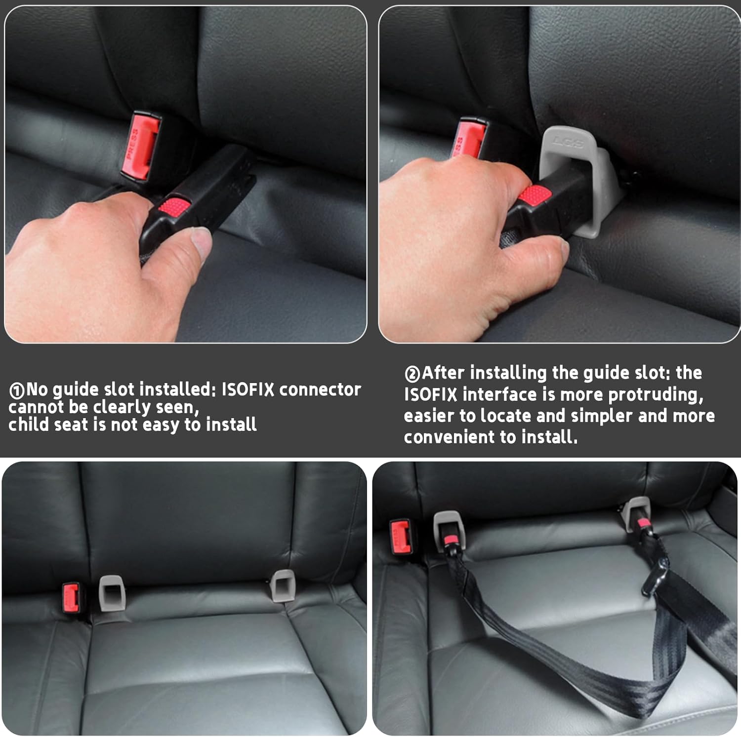 ISOFIX Interface Belt Latch Guide,4 Pcs Car Seat ISOFIX Interface Buckle Fixed Guide Groove Seat Belt Bracket Connector,Gray Latch Guide - Gray 4Pcs image 5 of 9 B0DFC3C4KD