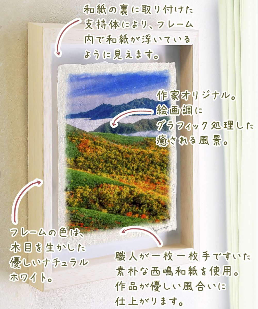 和紙の絵写真 「雲海と槍ヶ岳と紅葉の稜線」 立体額縁付き 31x23cm