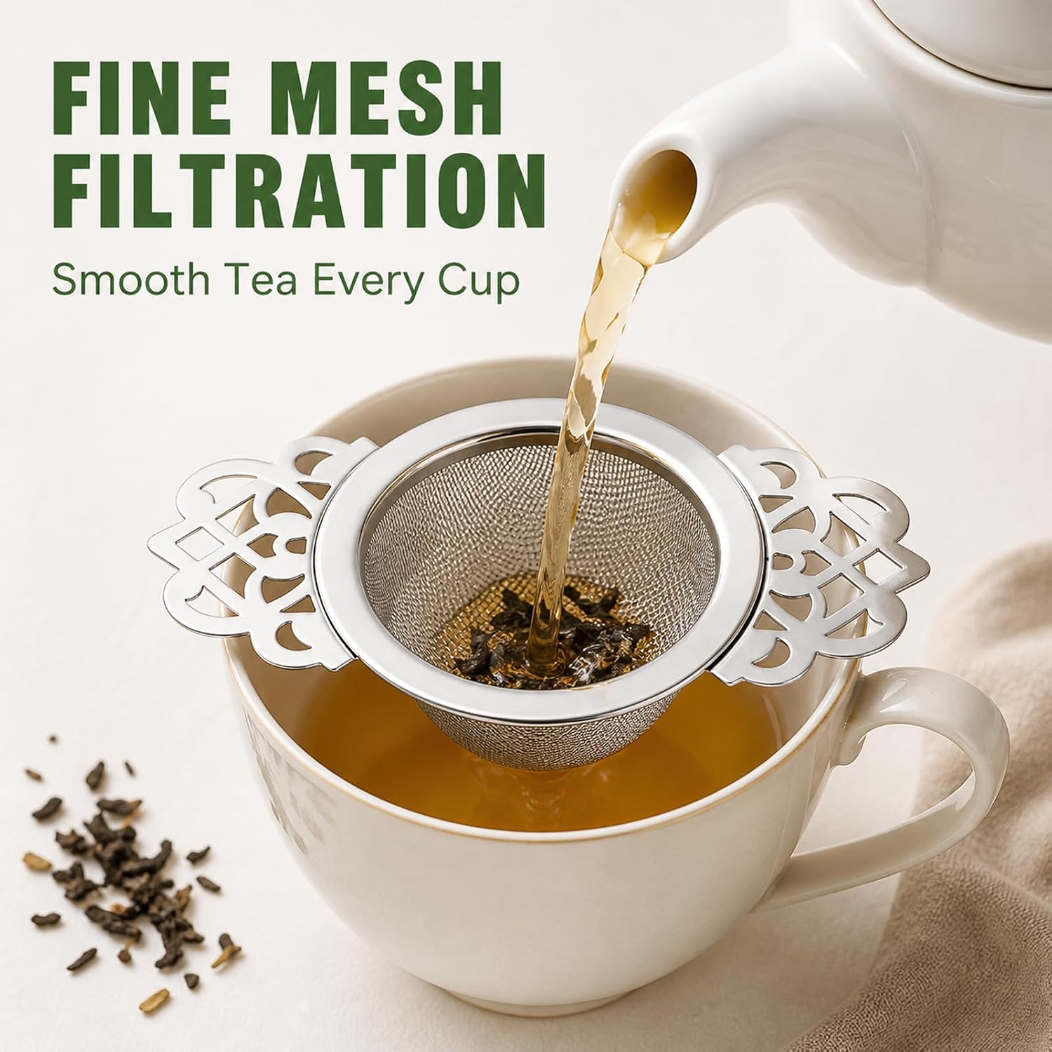2 Pack Fine Mesh Tea Strainers with Bowls, Stainless Steel Loose Tea Infuser Strainers for 2.5-4 Inch Cup Mouth, Filters with Double Wing Handle Extender Ideal for Loose Tea Juice Coffee Filter