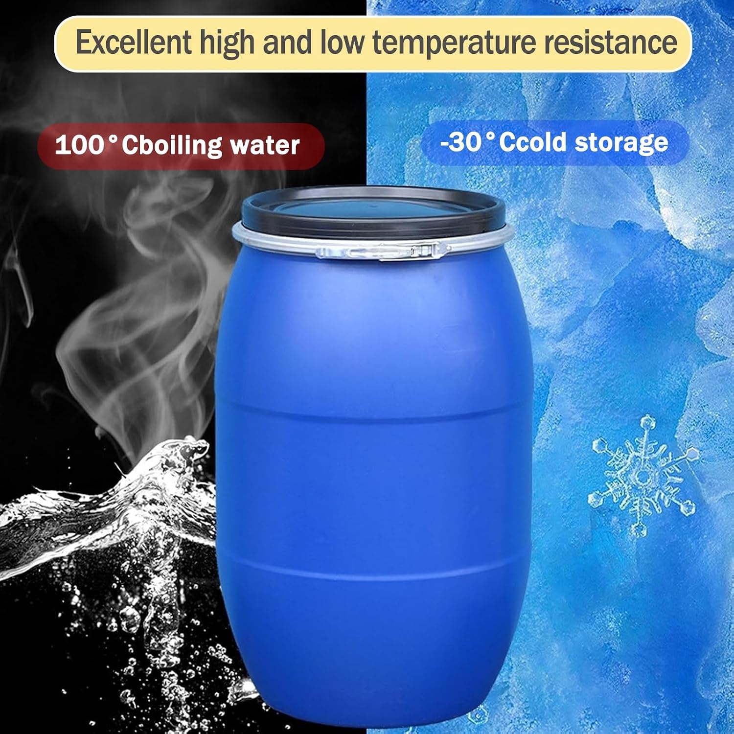 JKGHK Plastic Barrel with Lid Latch Ring, Wide Mouth Water Storage Drum Outside | 50L