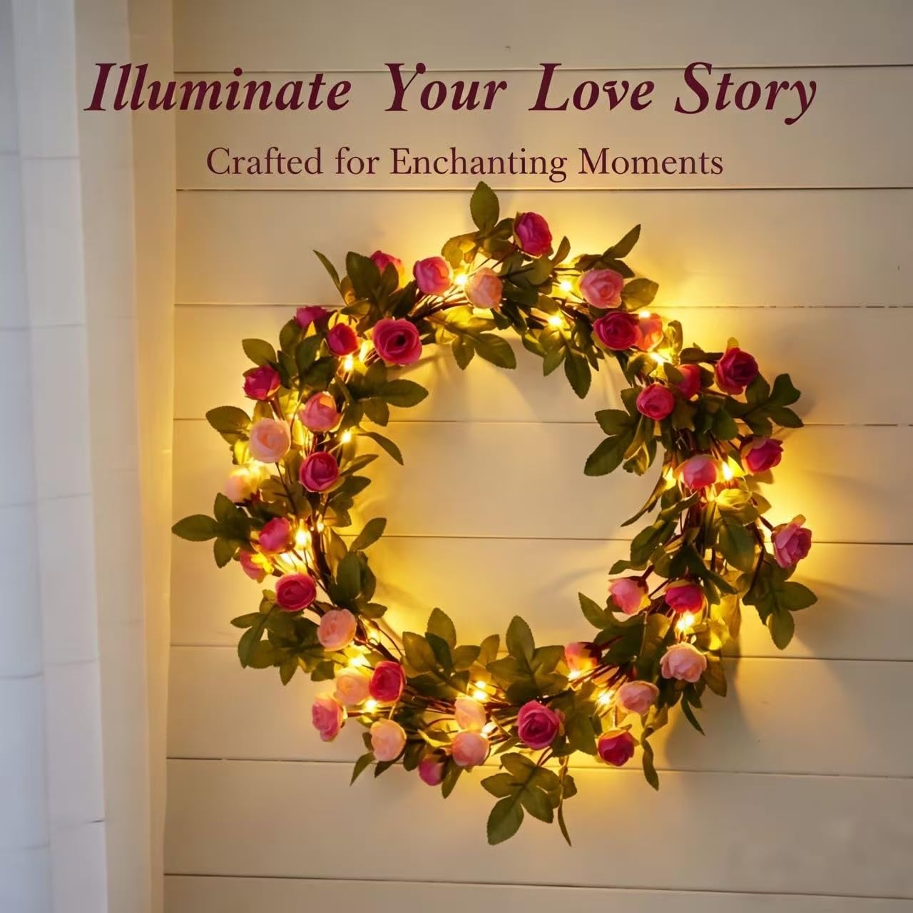 Fielegen Ghirlanda LED A Forma Di Rose Artificiali – 2,2 M, 20 Luci Bianco Caldo, Batteria – Decorazione Per Matrimonio, Casa, Giardino, San Valentino - 4