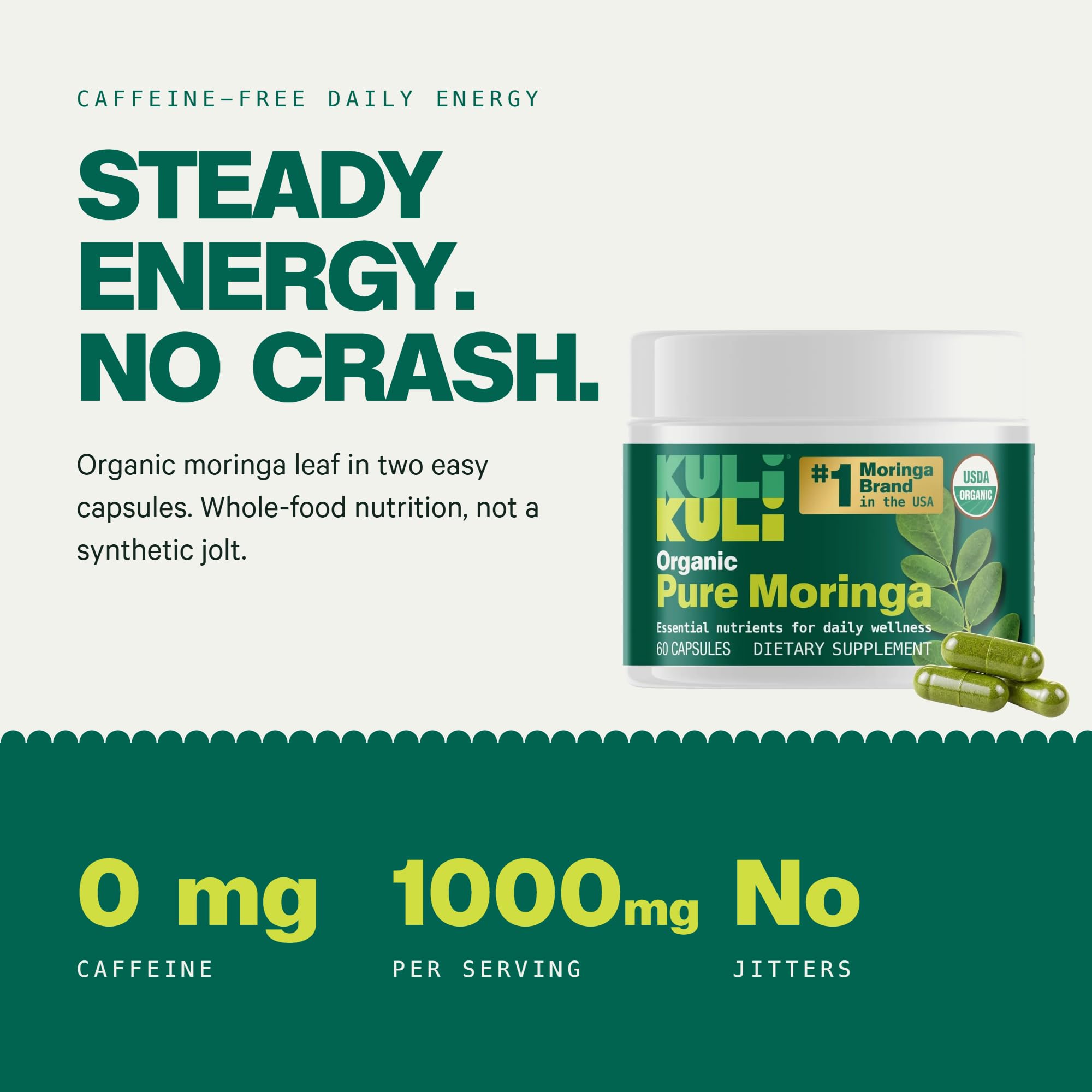 Kuli Kuli Organic Moringa Capsules 1000mg, Pure Leaf Supplement, 60 Count — Amazon image 3