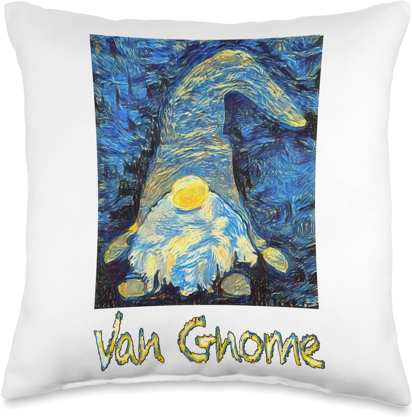Van Gogh Style Van Gnome Art Painting Design Starry Night Throw Pillow
