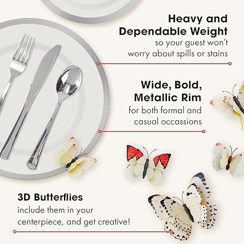 Miniatura 6 de By Madee HEAVYweight - Juego de platos y cubiertos de plástico transparente y negro, 150 piezas para 25 invitados, vajilla desechable elegante,