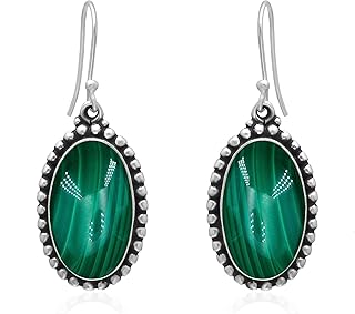 Veracity Jewelry Malachite Earrings For Women - 925 Sterling Silver Beautiful Malachite Jewelry Bohemian Fashion Earrings - Green Gemstone Chunky Earrings For Women's Gift - Birthday Anniversary Wedding Gift for Her Earrings - VSE-479