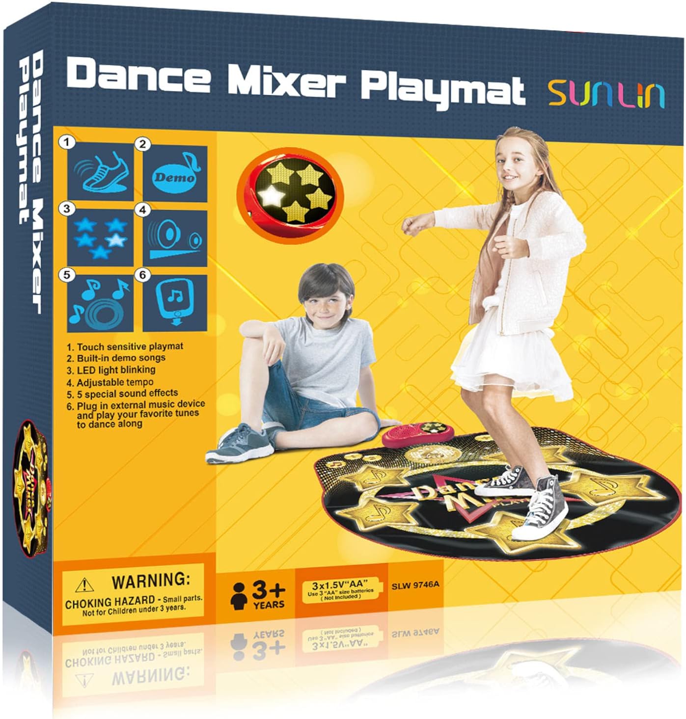 SUNLIN Dance Mat for Kids - Electronic Light Up Dance Game Pad with Built-in & External AUX Music - Indoor Party Dancing Mixer Play Mat - Toys Gifts for Girls & Boys (35.8"×36.4") : Toys & Games