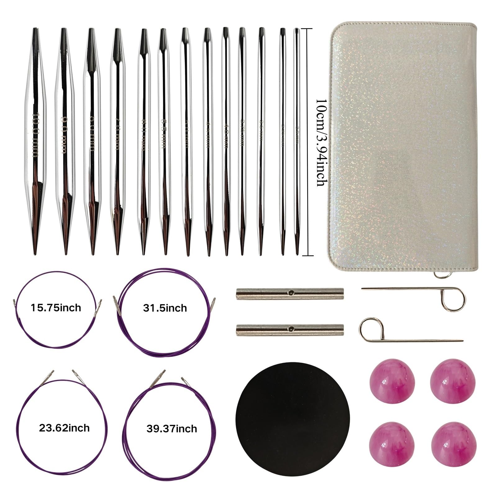 Juego de 13 pares de agujas circulares de tejer circulares extraíbles, juego de agujas de tejer intercambiables de aluminio, agujas de tejer para tejer