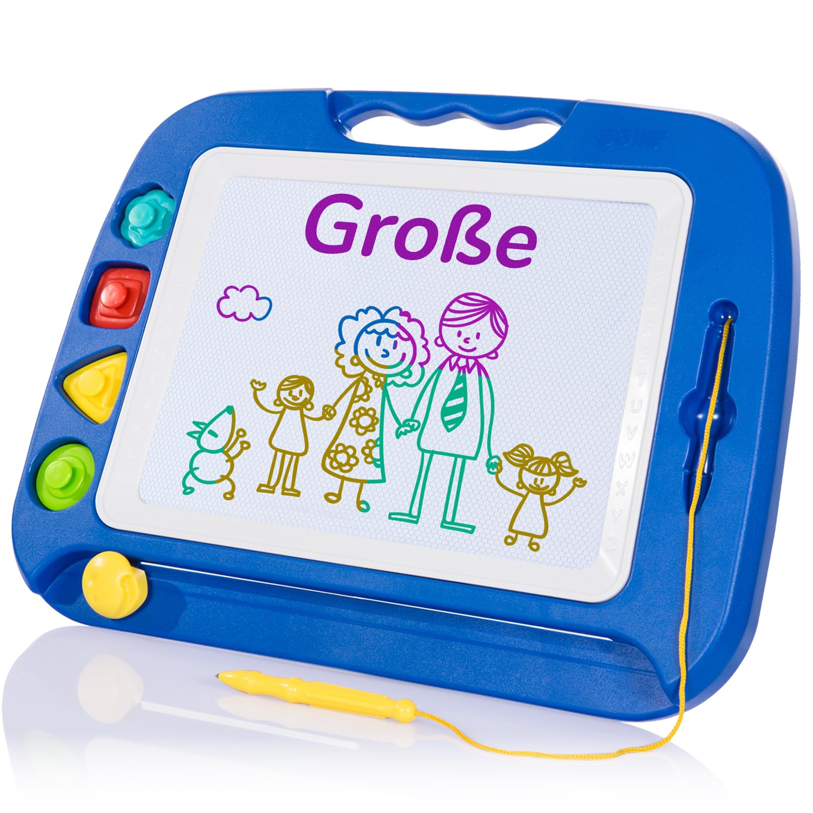 SGILE Große Magnetische Maltafel Zaubertafel Kinder, Magnet Magnettafel mit 4 Stempeln, Kreatives Spielzeug ab 2 Jahren, Geschenk für Jungen & Mädchen 1 2 3 4 Jahre, 42 x 32 cm, Blau