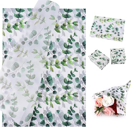 100 hojas de papel de seda, 20 x 14 pulgadas, bohemio, papel de seda de eucalipto, papel de envoltura de hojas de primavera, papel de regalo para