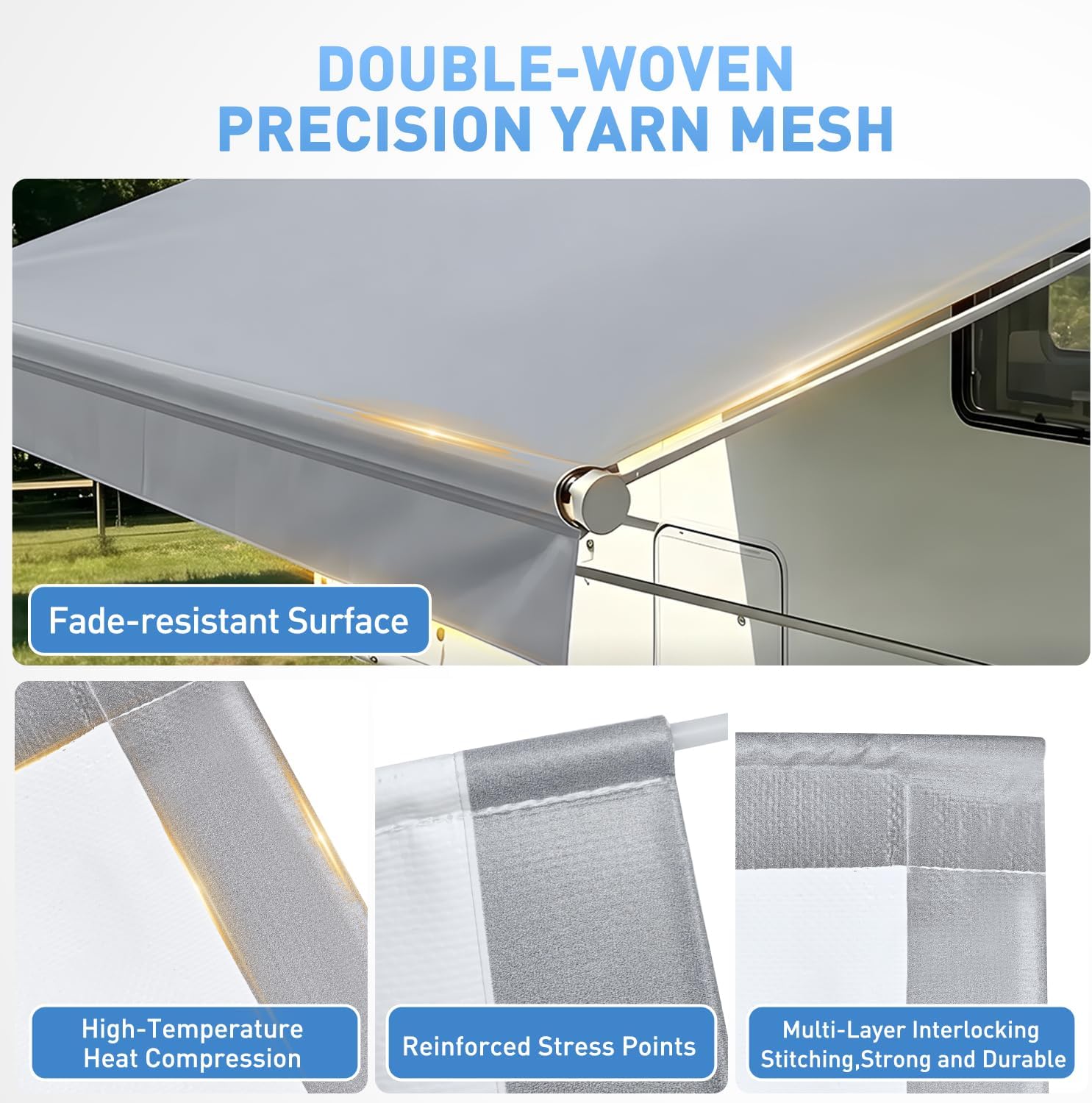 Nilight RV Awning Fabric Replacement Heavy Duty Vinyl Camper Awnings Replacement Fabric Waterproof UV Resistant Universal Canopy Replacement for Motorhome Travel Trailer, Gray 13FT(Fabric 12'2")