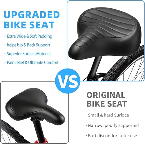 Miniatura 7 de Asiento de bicicleta ancho para hombres y mujeres, cómodo cojín de asiento de bicicleta grande acolchado suave, cómodo de gran tamaño para silla de