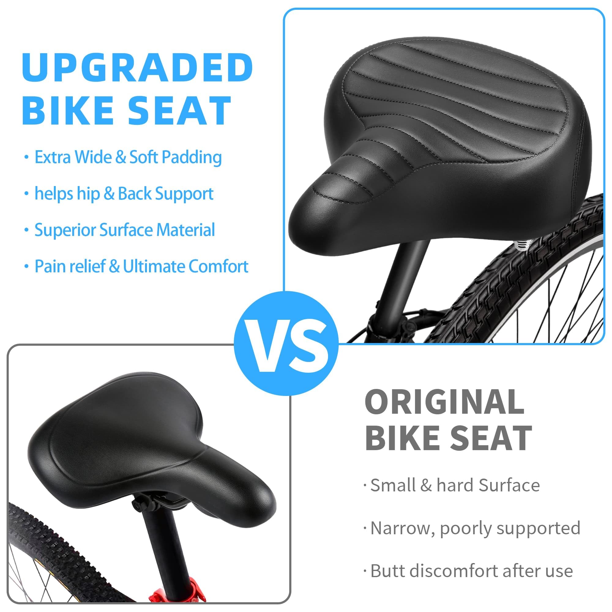 CDYWD Selle de Velo Ultra Confortable Homme et Femme, Rembourrage Doux Ergonomique, Large, avec Suspension, Selle Confort Velo pour VTT, Vélo de Ville, Ebike, Vélo Stationnaire