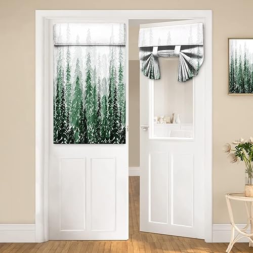 Cortinas de puerta para ventanas de puerta, cortinas de ventana de puerta de bosque verde para puerta de vidrio francesa, privacidad con aislamiento