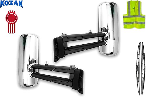Miniatura 2 de KOZAK - Espejos de puerta con acabado cromado con brazos (par derecho y conductor izquierdo) para semirremolques Kenworth T680 T880 – Juego de 2