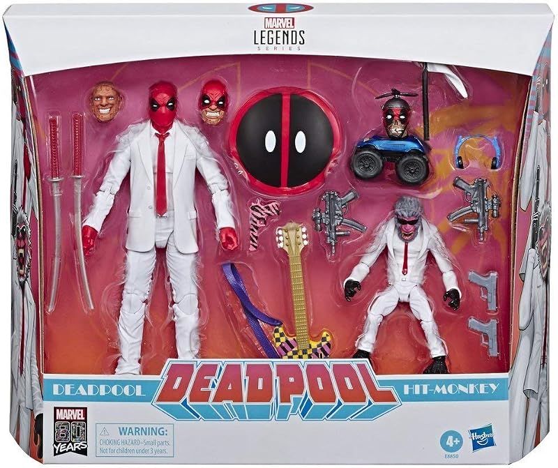 Marvel Comics 80th Anniversary Legends Series Figura de acción coleccionable de Deadpool y Hit-Monkey inspirada en cómics vintage a escala de 6 pulgadas, paquete de 2 | Marvel Legends X-Men Serie de 2 figuras de acción de 6 pulgadas, paquete de 2 - Deadpool y Hit Monkey