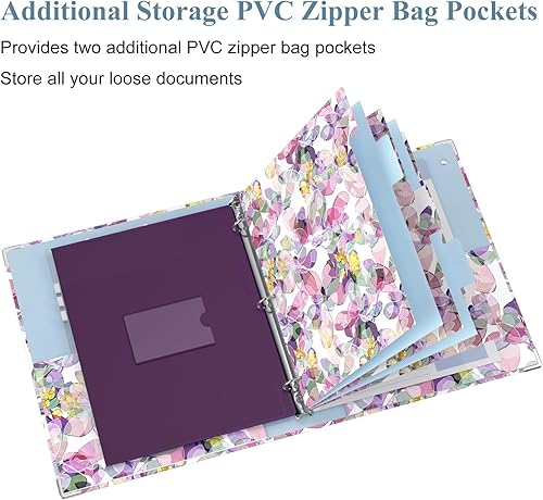 Miniatura 6 de Carpeta de 3 anillos, carpeta de anillos redondos de 1 pulgada con portapapeles, pestañas divisoras, fundas de PVC con cremallera y planificadores