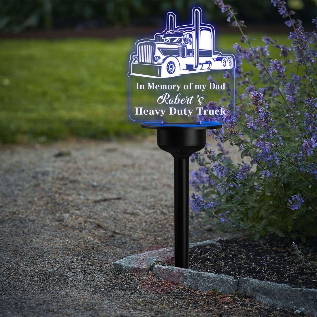 Personalized Truck Driver Garden Solar Lights Custom Truckers Transportation Workers Grave Marker Sign Lights Tractor Excavator Dump Truck Heavy Duty Truck Cemetery Garden/Yard Sign Solar Lights