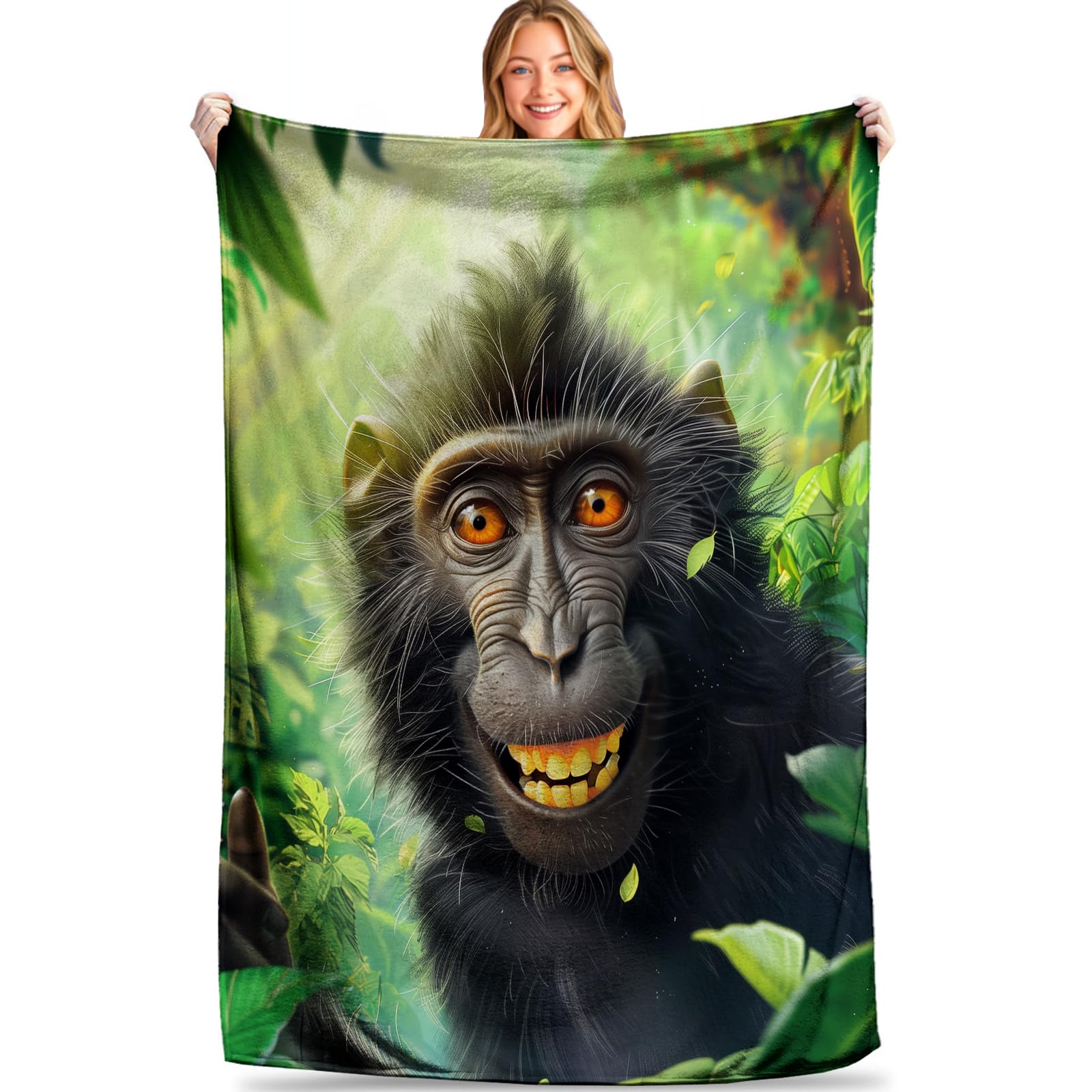MIEPOS Jungle Cute Monkey Throw Blanket - Soft, Cozy Plush Flannel - Lightweight, Warm, and Fuzzy, Perfect for Couch, Travel - Fluffy, Whimsical