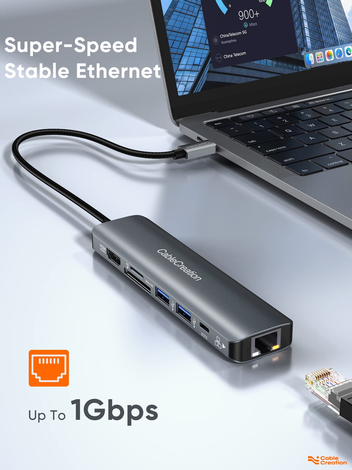 CableCreation USB C Hub,7 in 1 Multiport Adapter mit HDMI 4K 60Hz,Ethernet 1Gbps, 100W PD, SD, MicroSD Kartenlerser, 2xUSB 3.0, Docking Station für MacBook Pro, iPad Pro, iPad Mini 6 und mehr (CD8021)