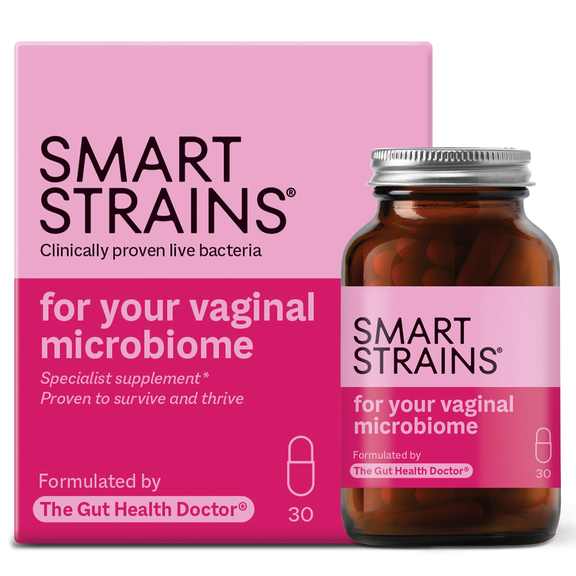 SMART STRAINS for Women - Clinically Proven Live Bacteria for Women's Intimate Flora, Formulated by The Gut Health Doctor PhD in Probiotics | 5 Billion Bacterial Cultures | 30 Oral Capsules